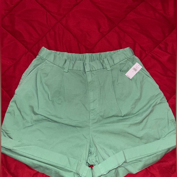 High Rise Pleated Khaki Shorts with Washwell - Picture 2 of 2